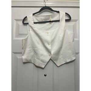 Belle Pogue White Tank Crop Vest Large Boho Resort Preppy Office Work Wear